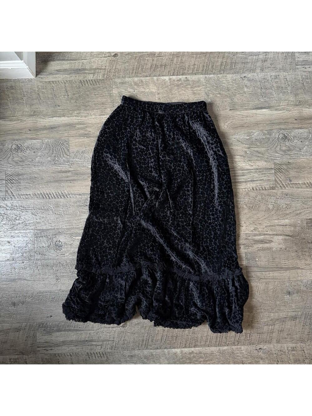 Delia’s By Dolls Kill Dark Paradise Floral Maxi Skirt Black Velvet Side Zip XS